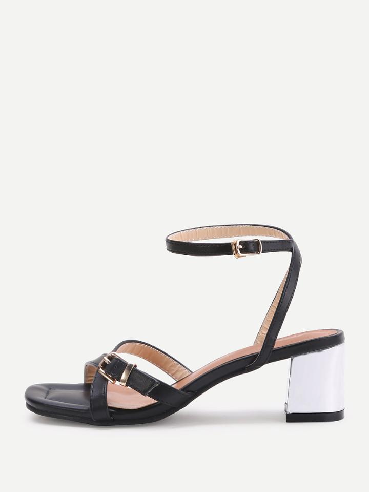 Shein Cross Buckle Strap Block Heeled Sandals