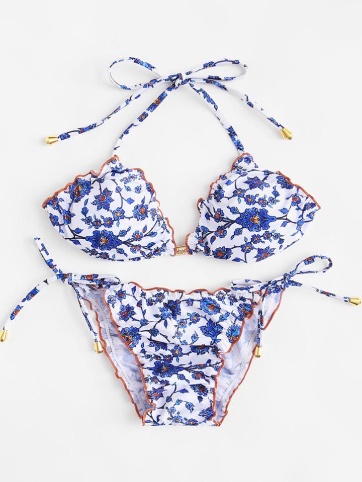 Shein Calico Print Lettuce Bikini Set