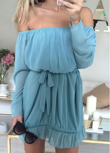Rosewe Blue Off The Shoulder Long Sleeve Dress
