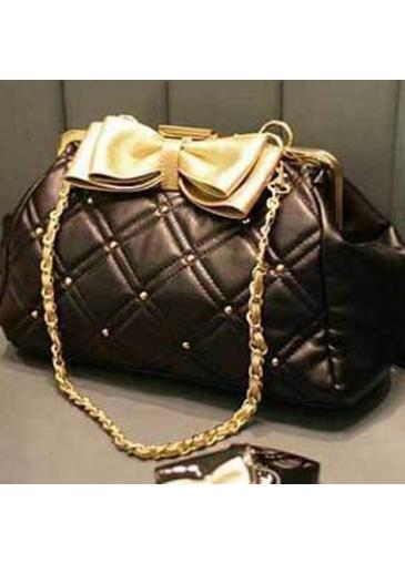 Rosewe Plaid Embossed Mental Chain Strap Shoulder Bag