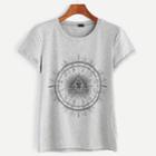 Shein Heather Grey Printed Cuffed T-shirt