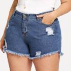 Shein Plus Frayed Hem Ripped Denim Shorts