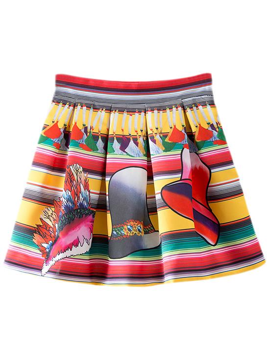 Shein Multicolor High Waist Zipper Back Pleated Print Skirt