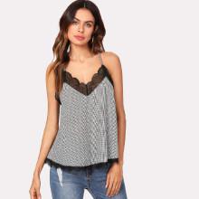 Shein Lace Insert Plaid Cami Top