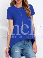 Shein Blue Short Sleeve High Low Blouse