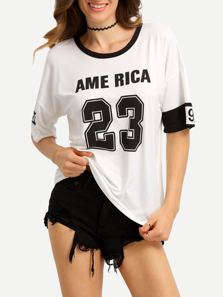 Shein Contrast Neck Varsity Print T-shirt