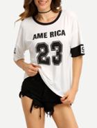 Shein Contrast Neck Varsity Print T-shirt