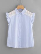 Shein Pinstripe Embroidered Frill Cuff Top