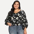 Shein Plus Gathered Sleeve Floral Top