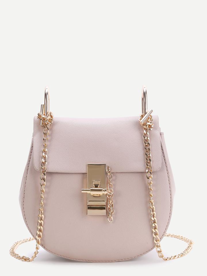 Shein Pink Flap Saddle Pu Bag With Chain