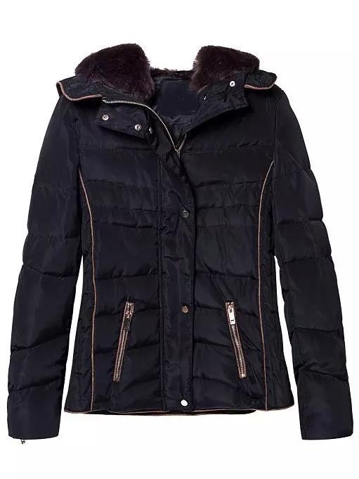 Shein Navy Faux Fur Hooded Zipper Pockets Coat