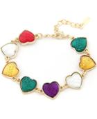Shein Multicolor Gemstone Gold Hearts Bracelet
