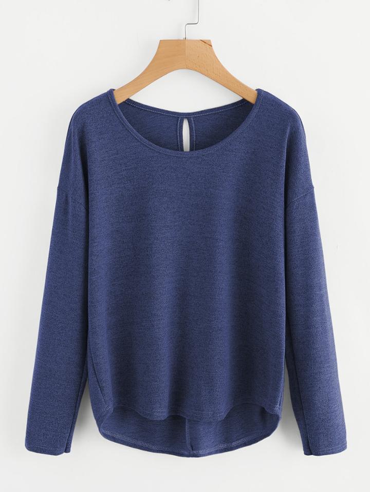 Shein Twist Back Dip Hem Marled Tee