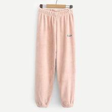 Shein Embroidered Coral Fleece Pants