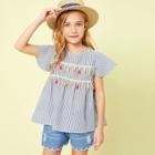 Shein Girls Tassel Trim Striped Print Top