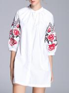 Shein White Embroidered Pockets Shift Dress