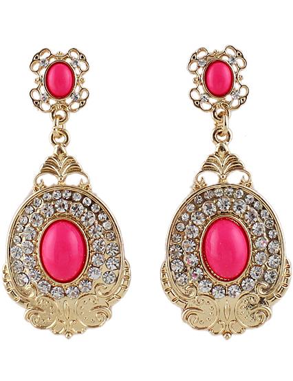 Shein Red Gemstone Gold Diamond Earrings