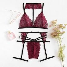 Shein Scalloped Trim Garter Lingerie Set With Choker