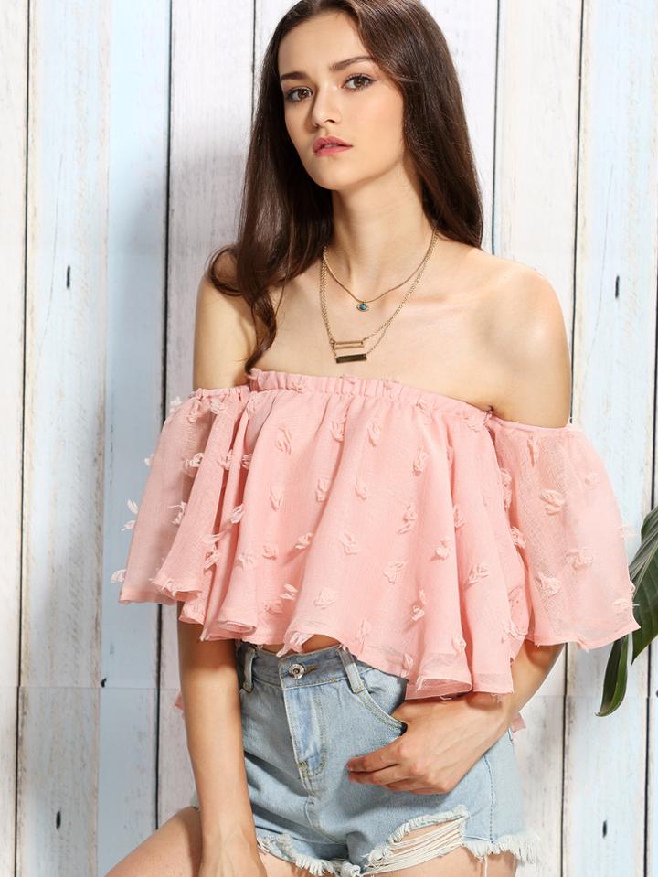 Shein Frayed Bardot Neckline Frill Top