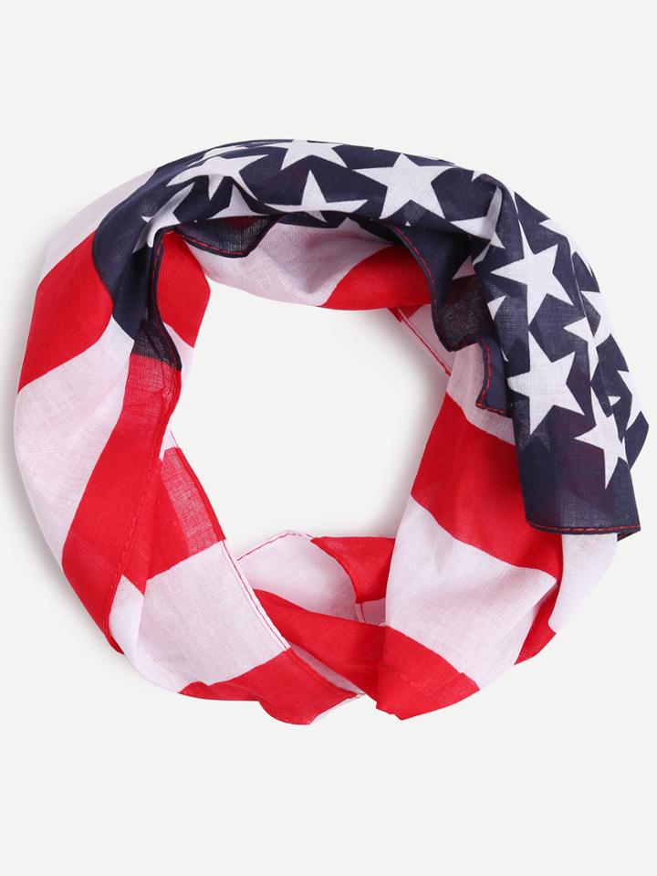 Shein Multicolor American Flag Print Square Scarf