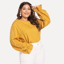 Shein Plus Contrast Binding Pearl Detail Top