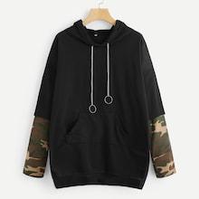 Shein Contrast Camo Hooded Sweatshirt