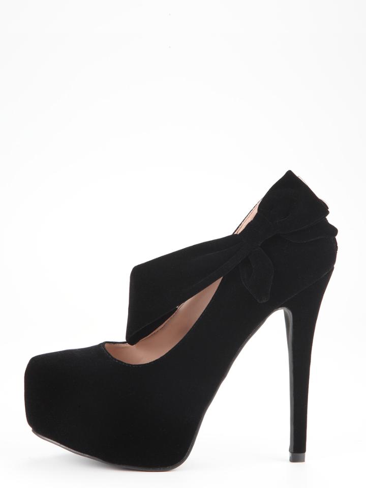 Shein Black Bow Tie Pointed Toe Platform Pumps