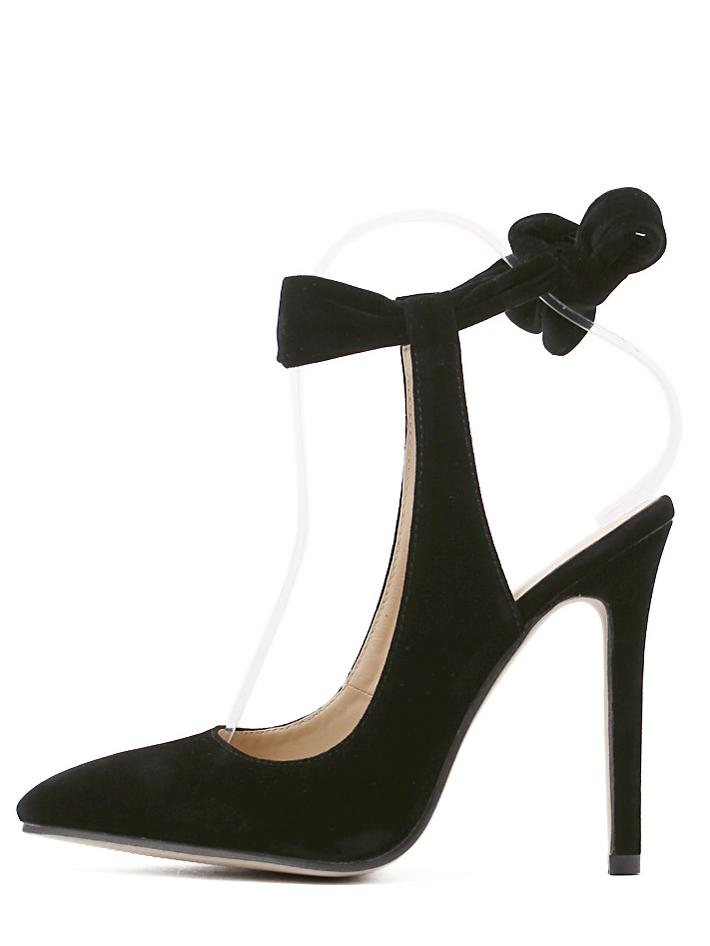 Shein Black Faux Suede Bow Tie High Stiletto Pumps