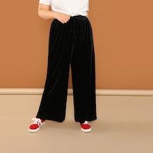 Shein Plus Drawstring Waist Wide Leg Velvet Pants