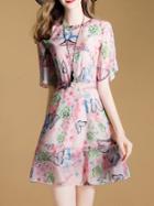 Shein Butterfly Print Floral A-line Dress