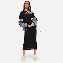 Shein Asymmetrical Neck Letter Print Dress