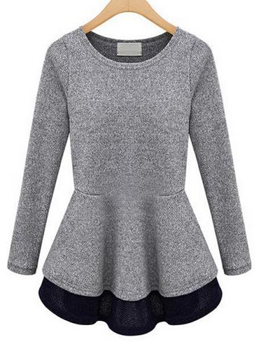 Shein Grey Round Neck Ruffle Slim Plus Top