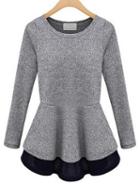 Shein Grey Round Neck Ruffle Slim Plus Top