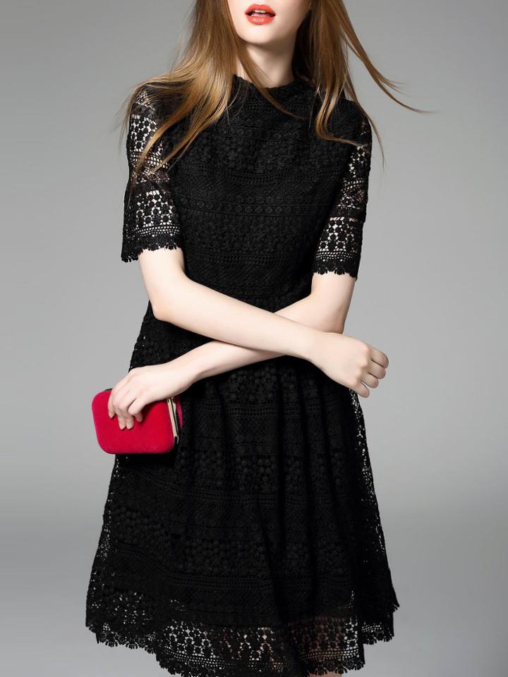 Shein Black Beading Crochet Hollow Out Dress