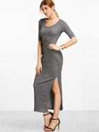 Shein Grey Ribbed Slit Hem Sweater Dress