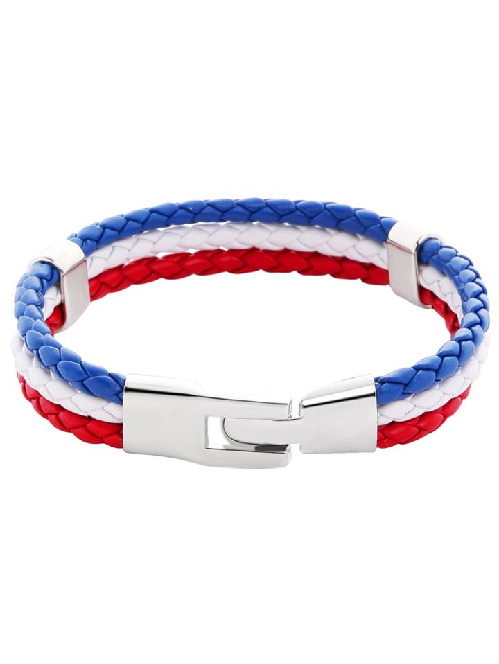 Shein France Flag Three Color Woven Leather Bracelet