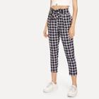 Shein Ruffle Trim Self Tie Waist Plaid Pants