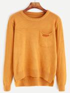 Shein Khaki Slit Side High Low Pocket Sweater