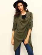 Shein Army Green Button Asymmetrical Long Sleeve Knitted Outerwear