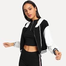 Shein Contrast Striped Drawstring Detail Hooded Sweatshirt