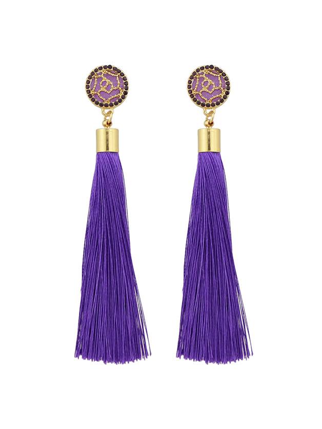 Shein Purple Ethnic Jewelry Flower Decoration Long Tassel Drop Earrings