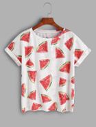 Shein Watermelon Print Frayed Dot Tee