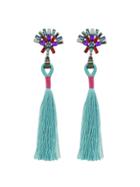 Shein Green Rhinestone Handmade Long Tassel Drop Earrings