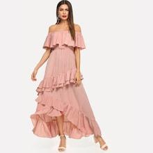 Shein Off The Shoulder Ruffle Detail Asymmetrical Hem Dress