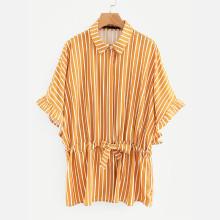 Shein Drawstring Waist Striped Shirt