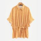 Shein Drawstring Waist Striped Shirt