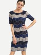 Shein Colorblock Lace Striped Short Sleeve Sheath Dress
