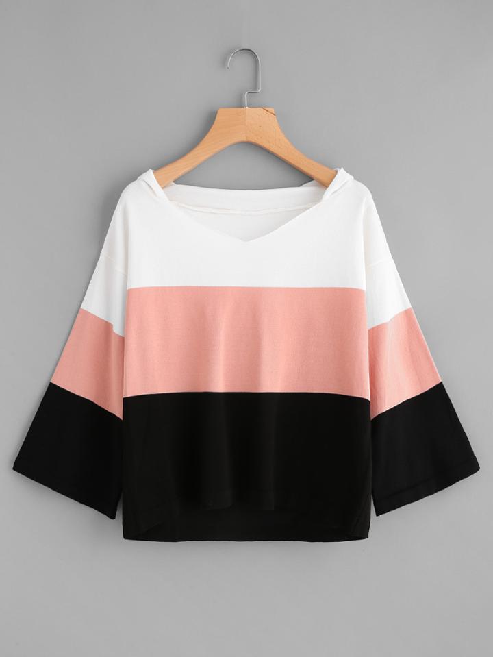 Shein Color Block Jersey Hooded Sweater