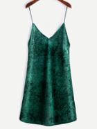 Shein Green Velvet V Neck Slip Dress