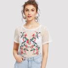 Shein Flower Embroidered Sheer Top